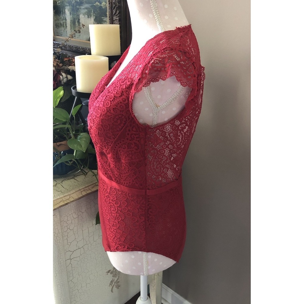 Lace Teddy Bodysuit Lingerie Babydoll Red Open Back Women's Large - Picture 4 of 10